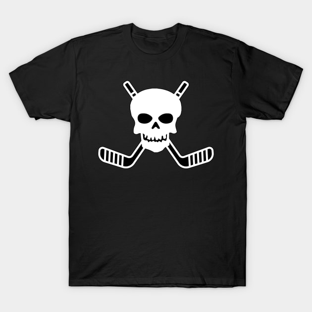 SKULL AND CROSSED HOCKEY STICKS T-Shirt by HOCKEYBUBBLE
